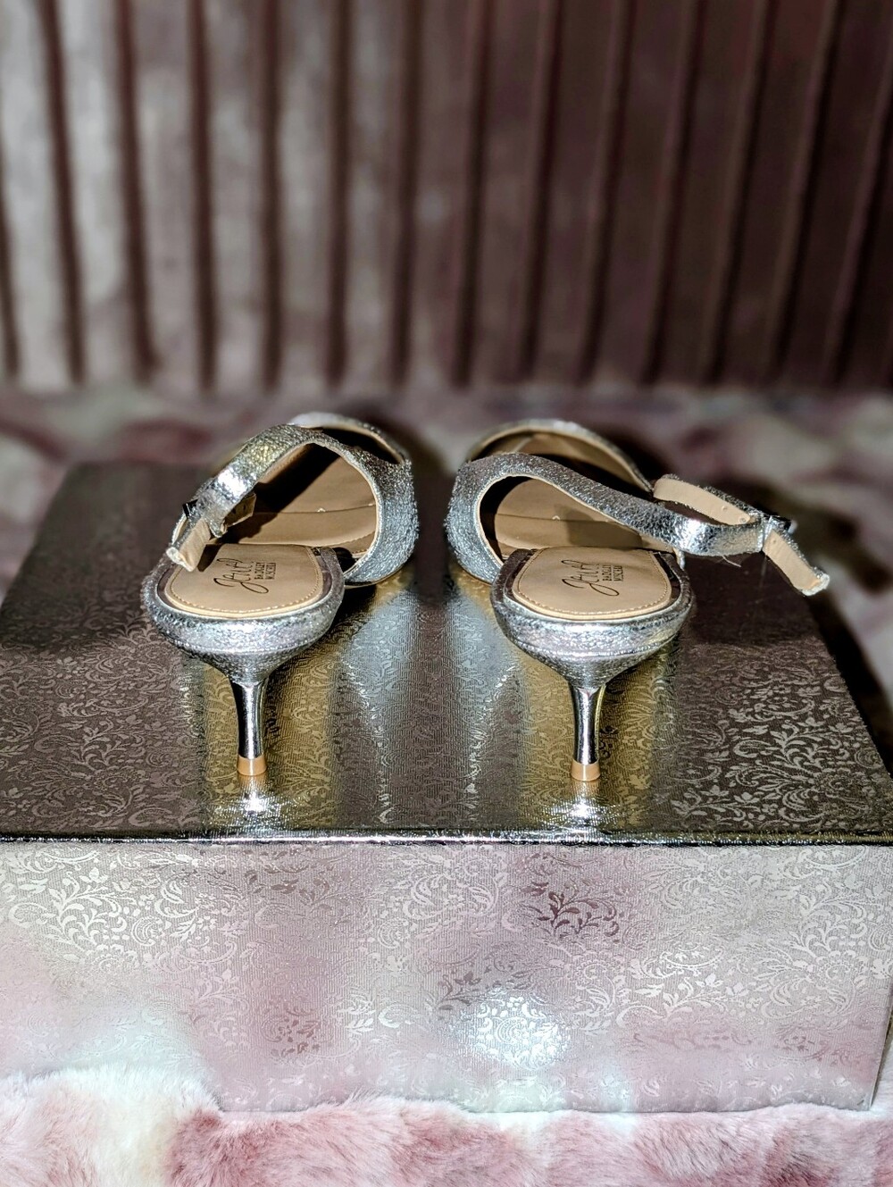 Jewel Badgley Mischka silver metallic slingback heels 10 nwot - Picture 3 of 8